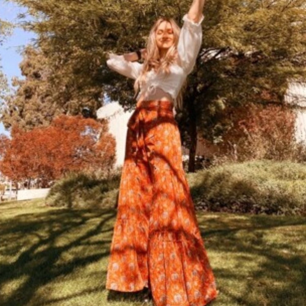 Paisley Palazzo waist Tie Lounge Pants Orange - Picture 5 of 16